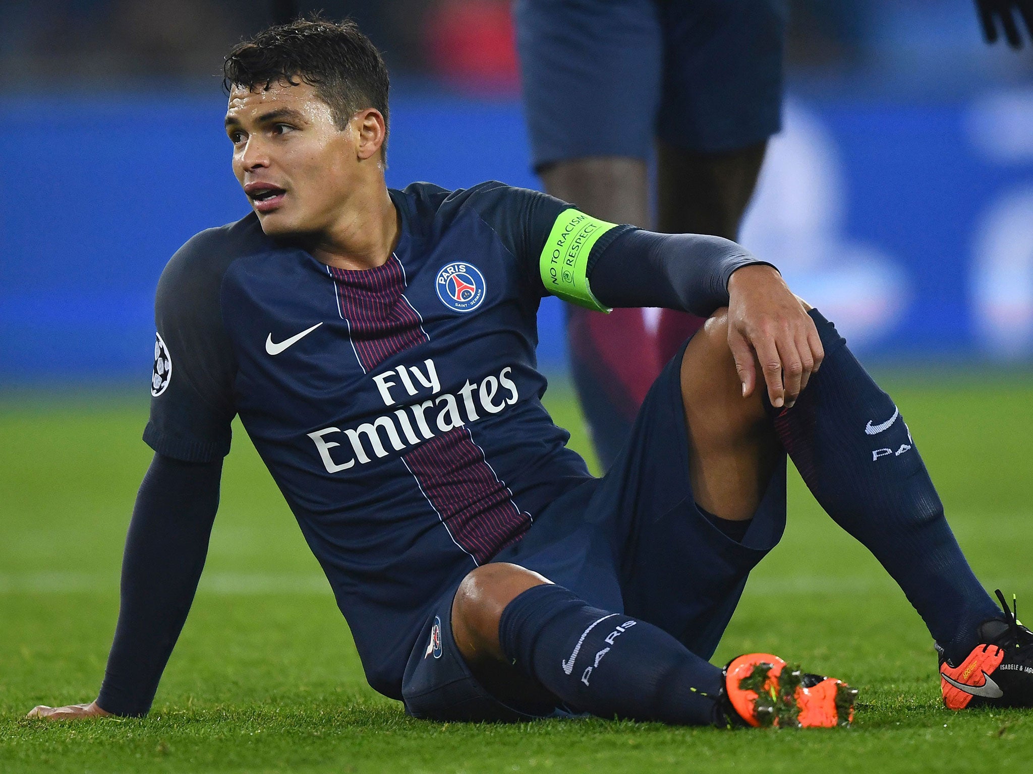 Paris Saint-Germain's Brazilian defender Thiago Silva looks on in disappointment as his side were held to a 2-2 draw