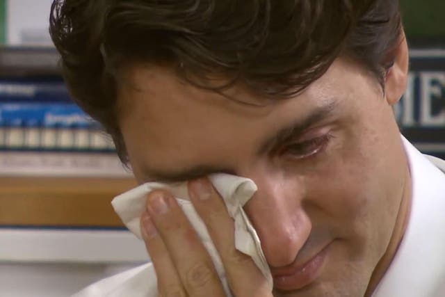 Justin Trudeau cries after being reunited with Syrian refugee