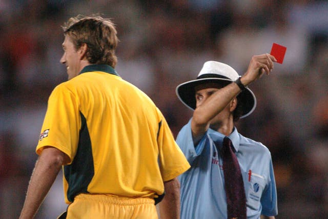 Billy Bowden jokingly showed a red card to Australia's Glenn McGrath in 2005