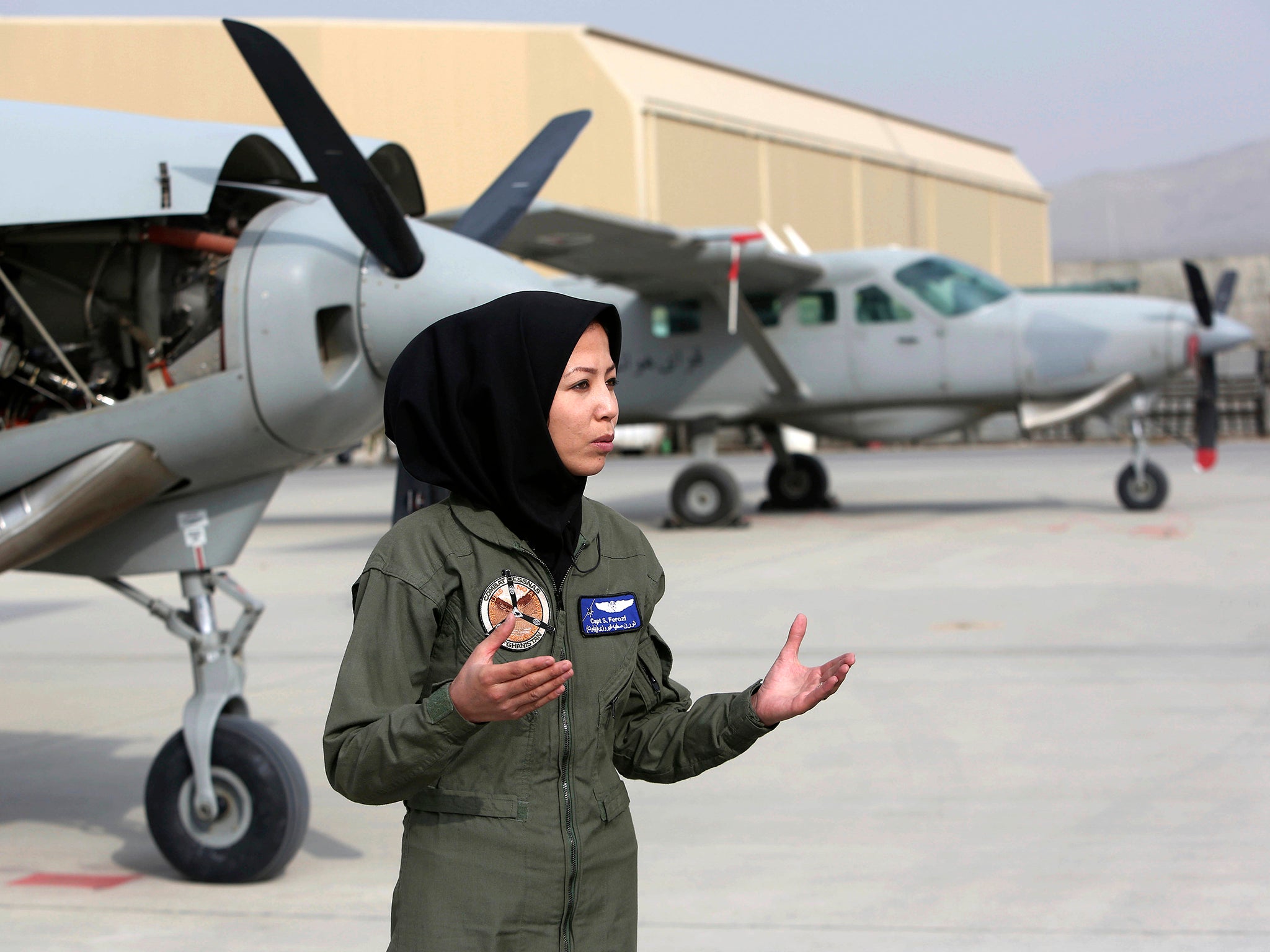 Captain Safia Ferozi, 26, at the Afghan military airbase in Kabul