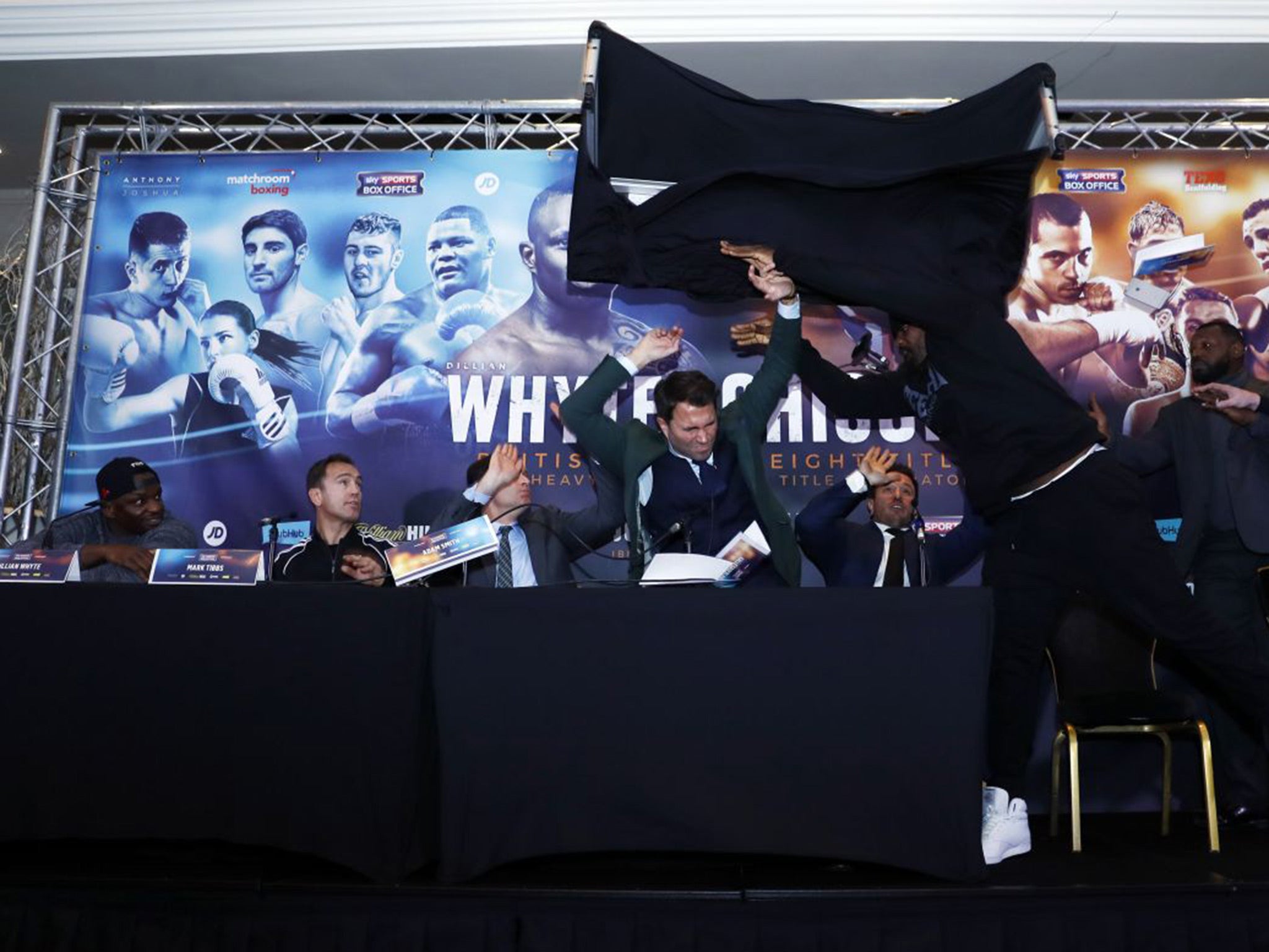 An outraged Chisora threw a table at Whyte during Wednesday's press conference