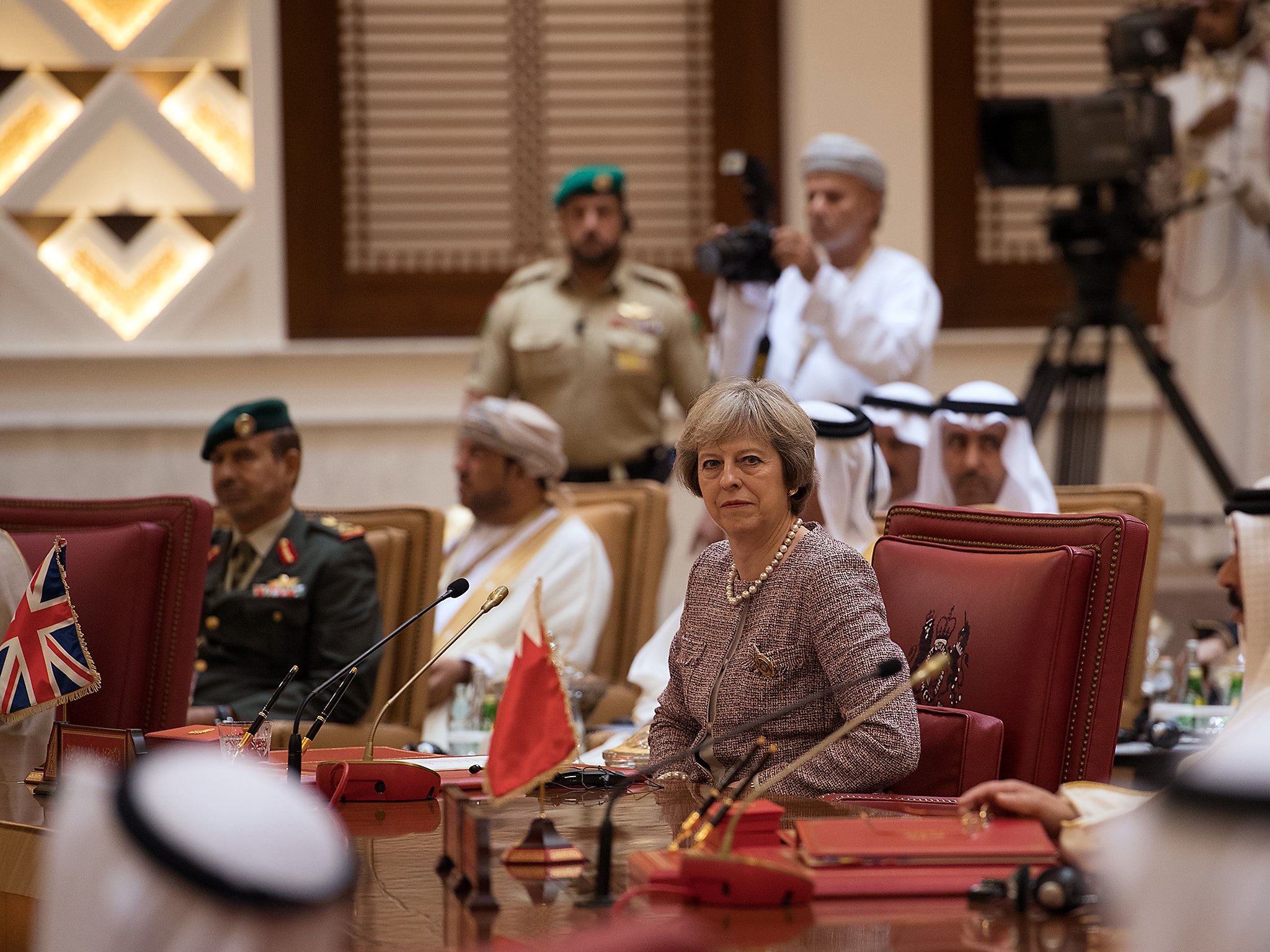 British Prime Minister Theresa May is meeting Gulf leaders during the annual two-day Gulf Cooperation Council where she has discussed regional issues including the situations in Yemen and Syria and the perceived regional threat posed by Iran