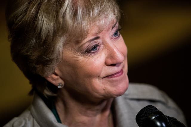 Linda McMahon spoke with reporters after meeting at Trump Tower