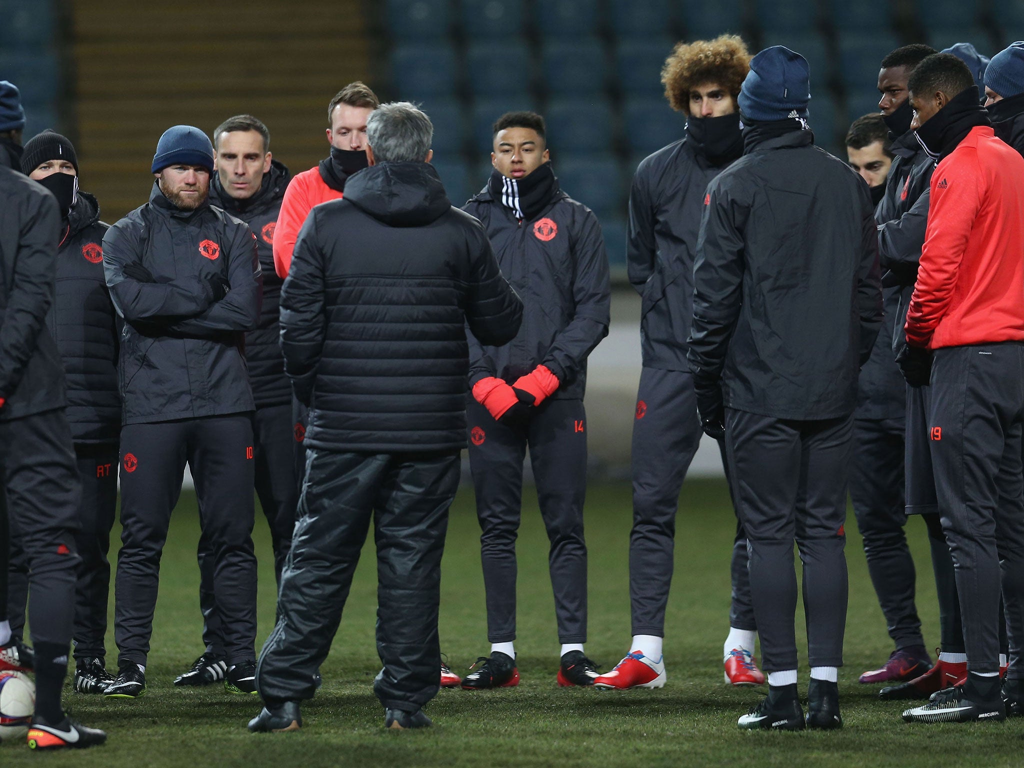 United braved the cold on Wednesday evening to take to training at the Chornomorets Stadium