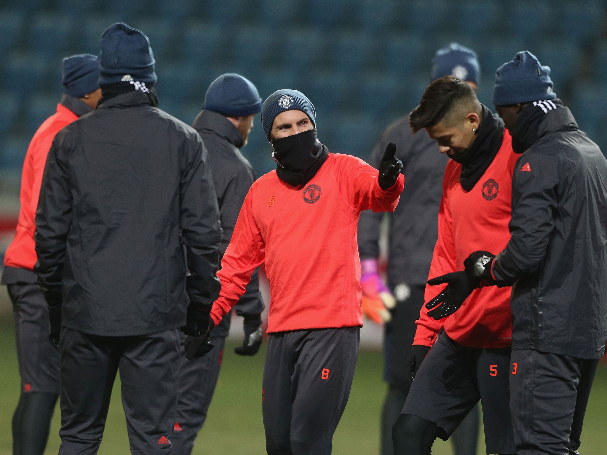 Temperatures plummeted to -8C as United went through a light training session at the Chernomorets Stadium on Wednesday night