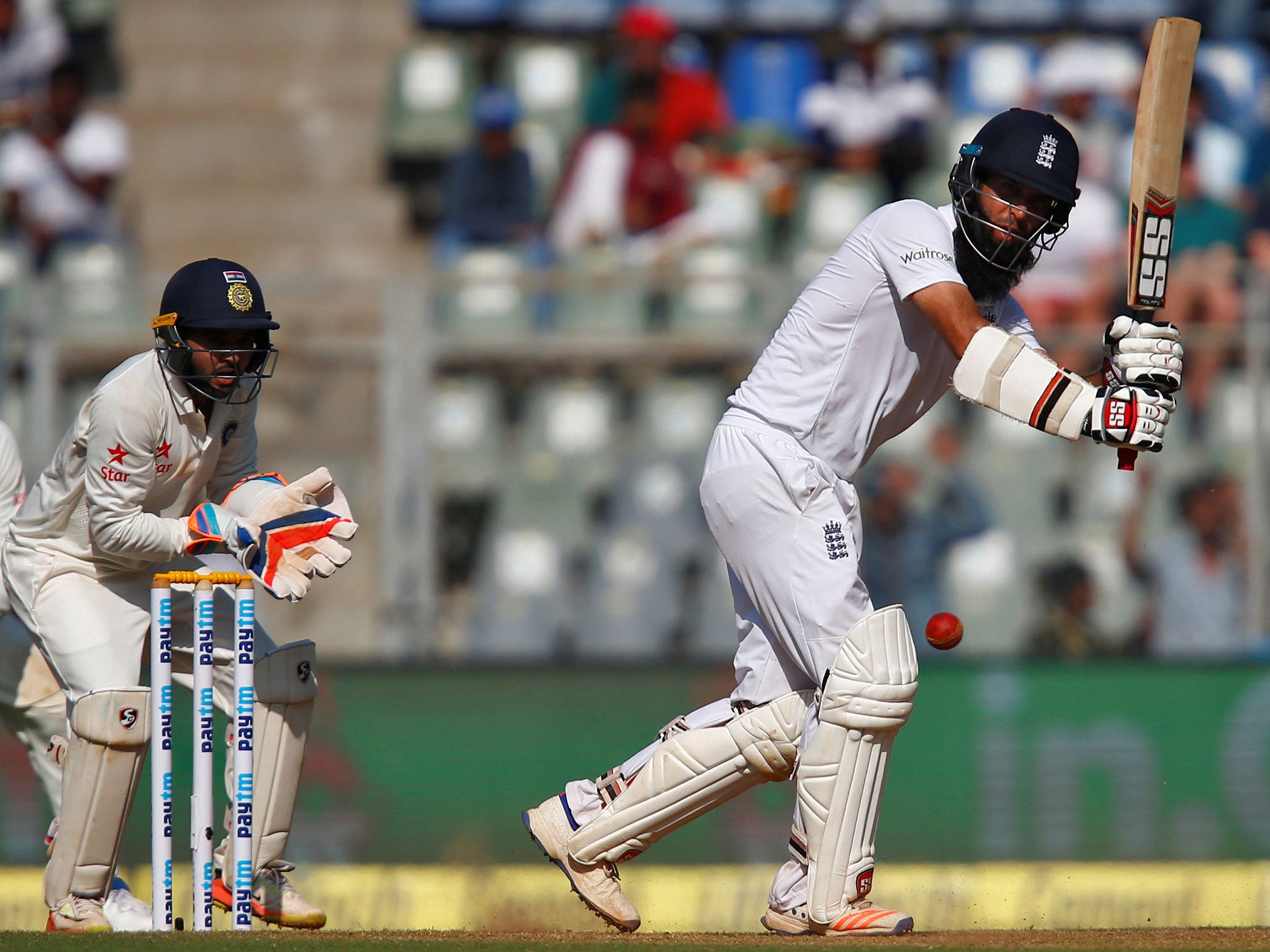 Moeen Ali plays a shot during the first day of the fourth Test