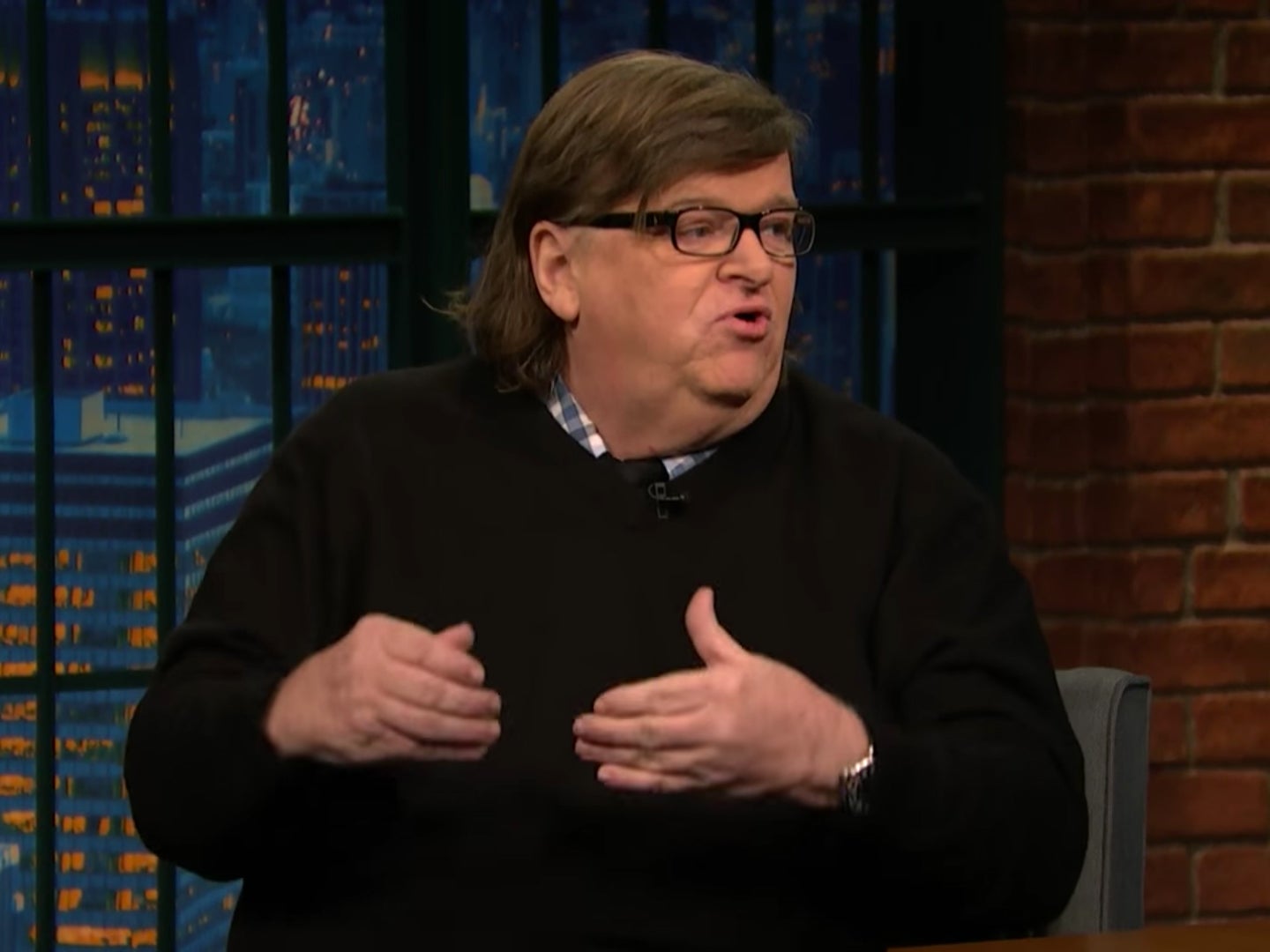 Moore speaking on 'Late Night' with Seth Meyers