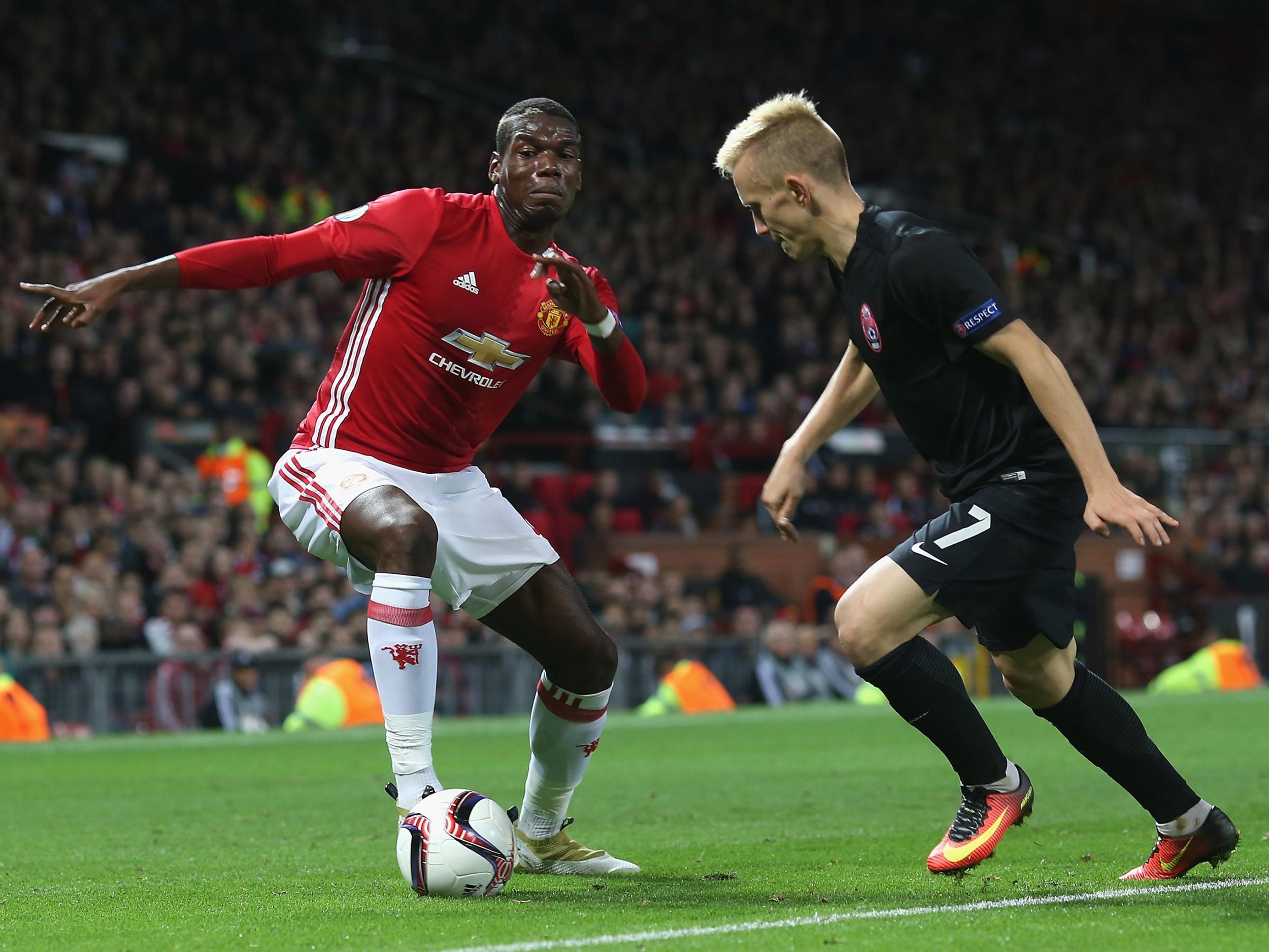 Paul Pogba makes inroads into the Zorya defence at Old Trafford