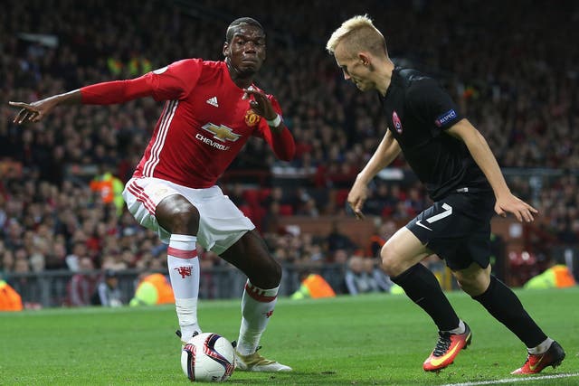 Paul Pogba makes inroads into the Zorya defence at Old Trafford