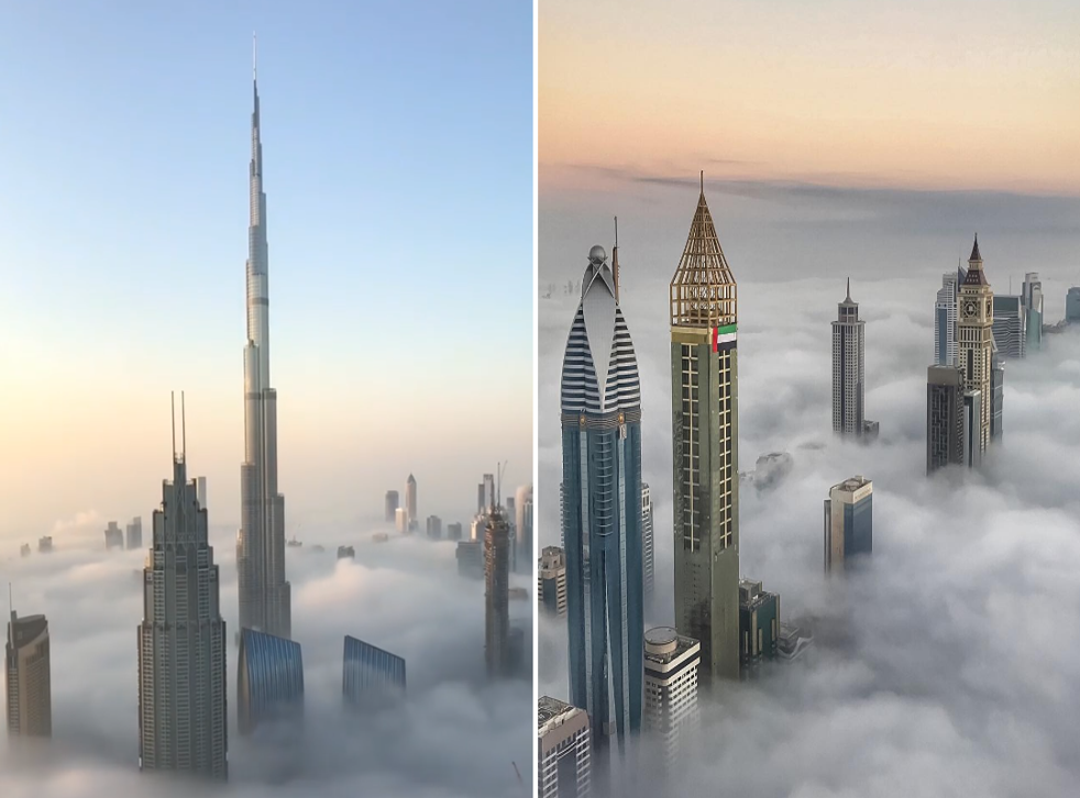 The Crown Prince of Dubai shared images of skyscrapers looming over a sea of fog