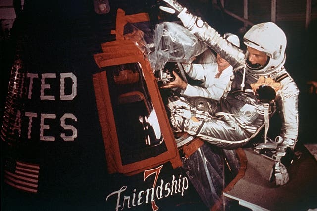 Glenn loads into the Friendship 7 capsule on 20 February 1962