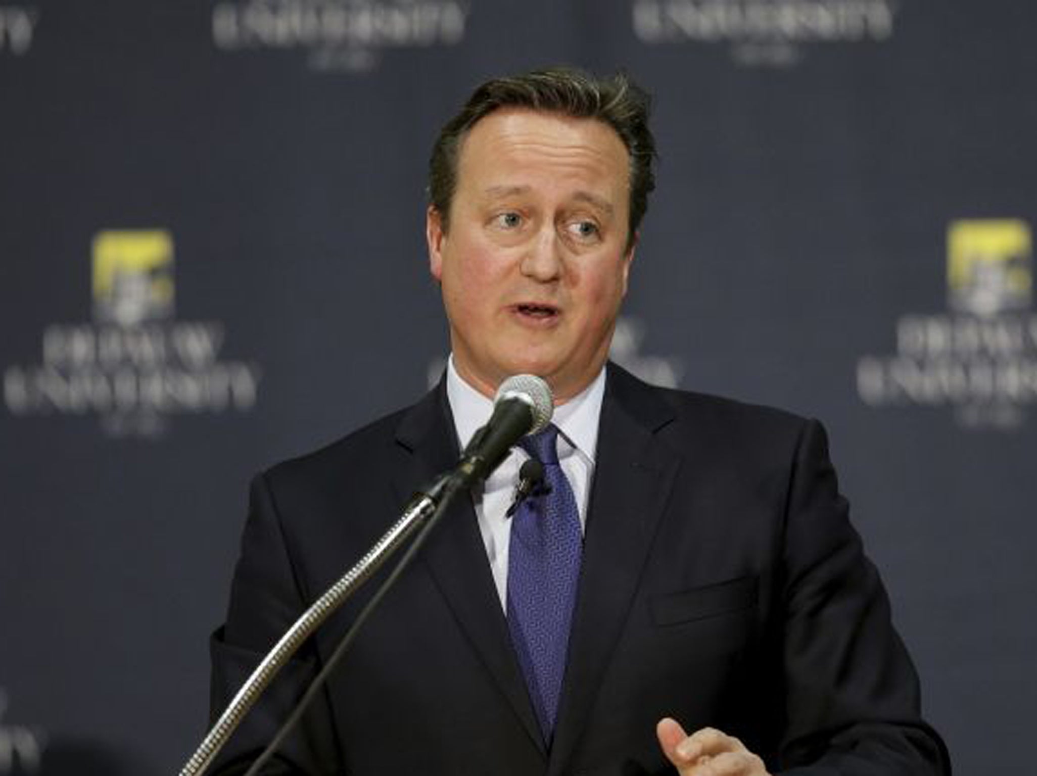 David Cameron, former Prime Minister of the United Kingdom, speaks at DePauw University