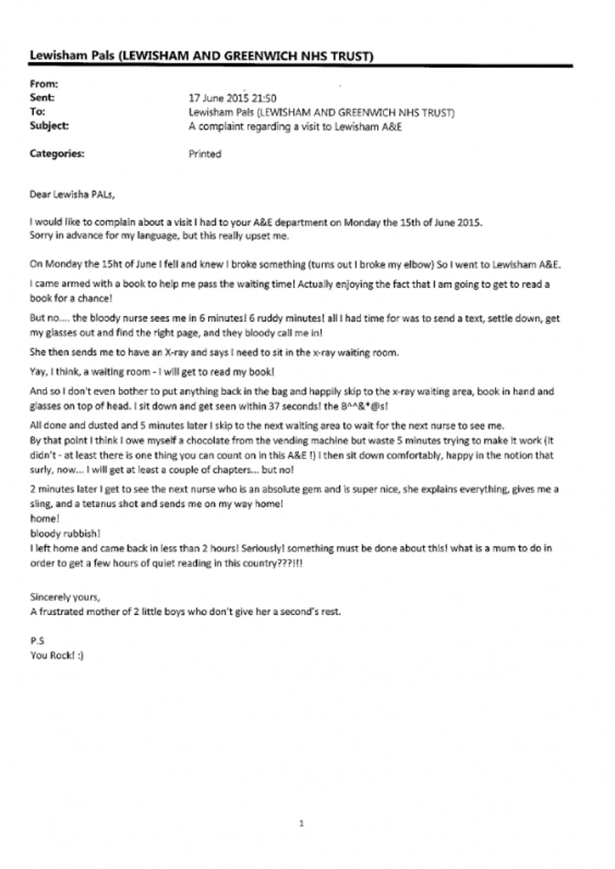 Brilliant Nhs Complaint Letter