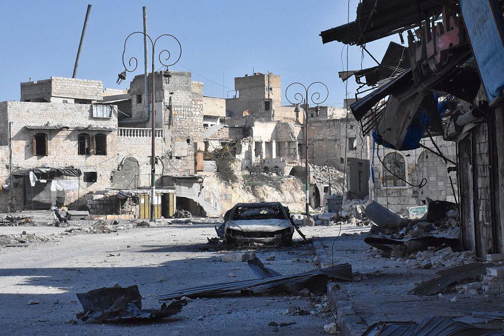 A picture taken on December 8, 2016, shows destroyed buildings in the Bab al-Hadid neighbourhood, in Aleppo's Old City, after Syrian pro-government forces took control of the area.