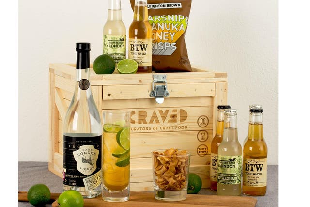 The gin and tonic kit includes a dry gin, tonic waters and snacks – from £39