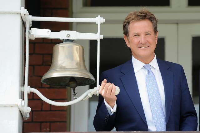 Mark Nicholas rings the five minute bell at Lord's in 2015