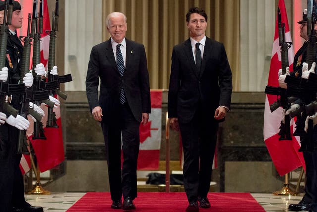 US Vice President Joe Biden hailed Canadian Prime Minister Justin Trudeau as a genuine leader at a meeting in Ottawa