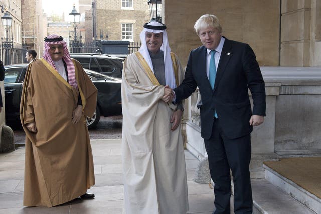 Boris Johnson and Saudi Foreign Minister Adel al-Jubeir in London on 16 October