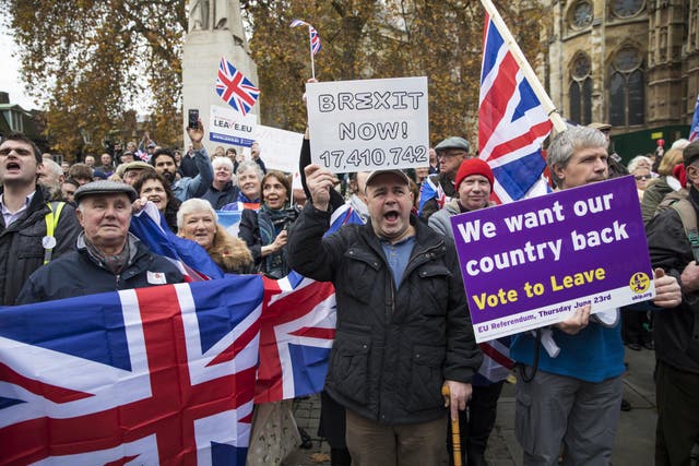 Pro-Brexit demonstrators protest outside the Houses of Parliament in November