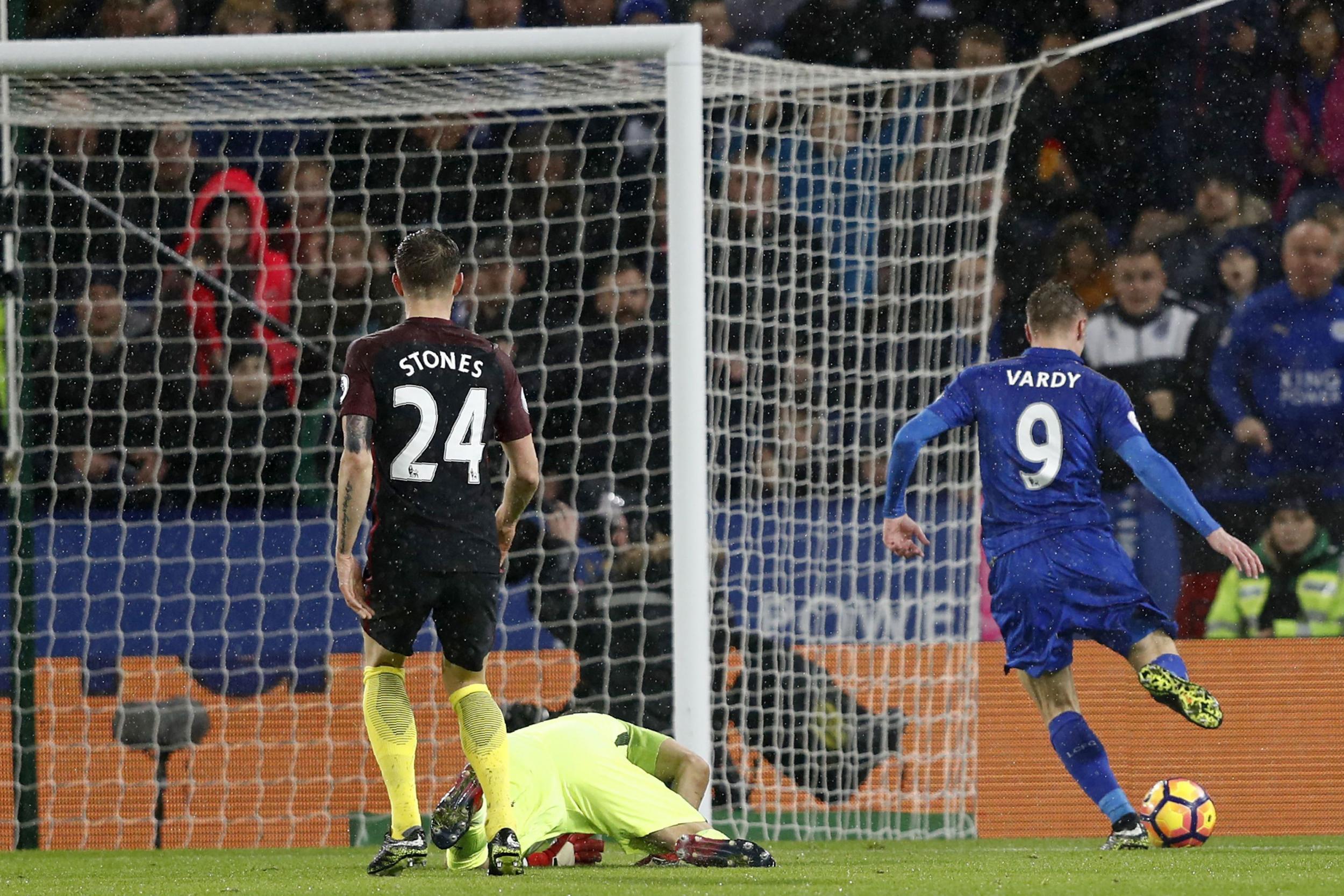 Jamie Vardy sends Carragher into fits as he embarrasses Man City defence with Leicester's third