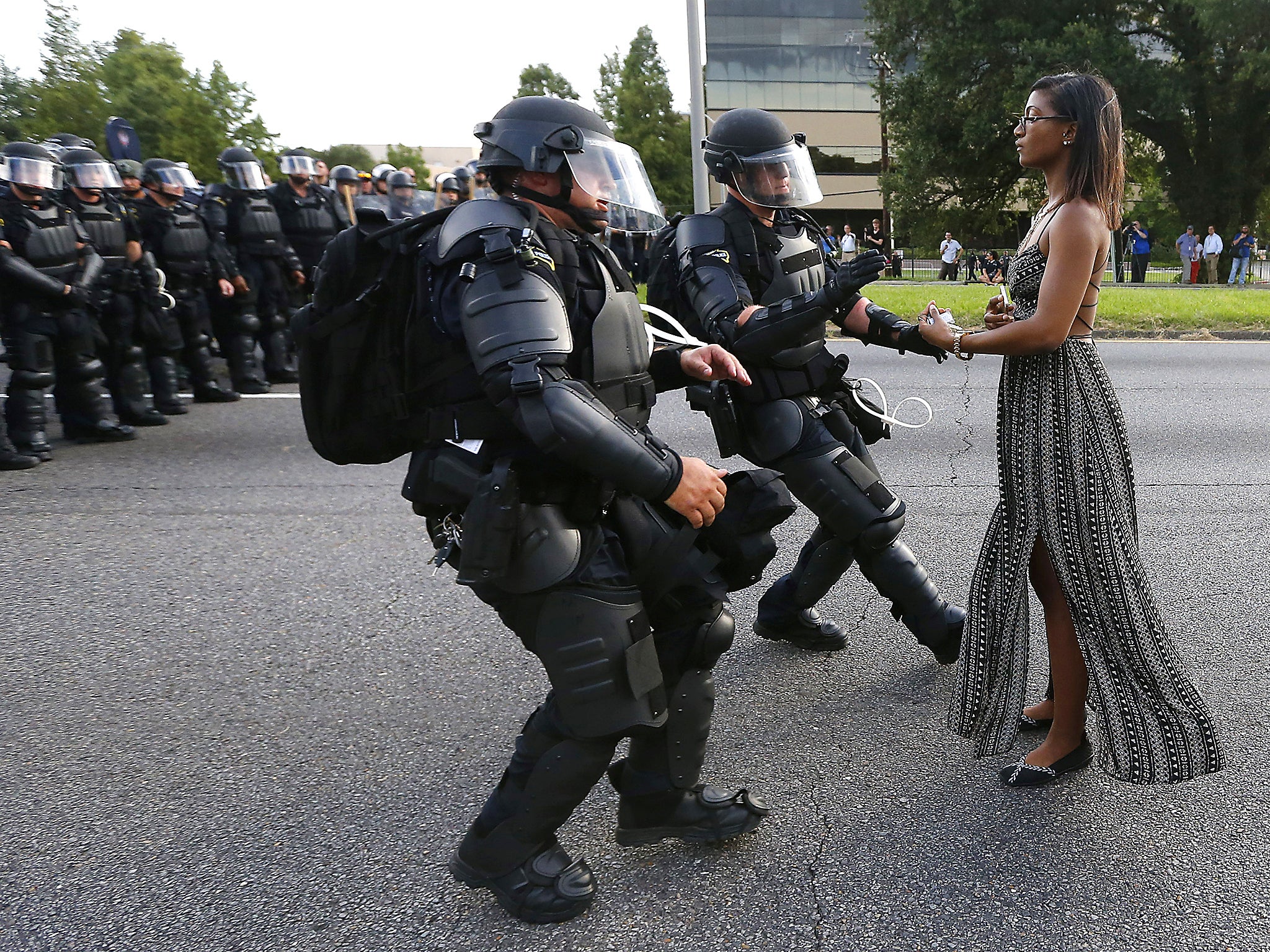 . Iesha Evans, the young woman who at the Baton Rouge protests last summer stood serenely as two heavily armed policemen in riot gear rushed at her, proves that that spirit of defiance is still alive today