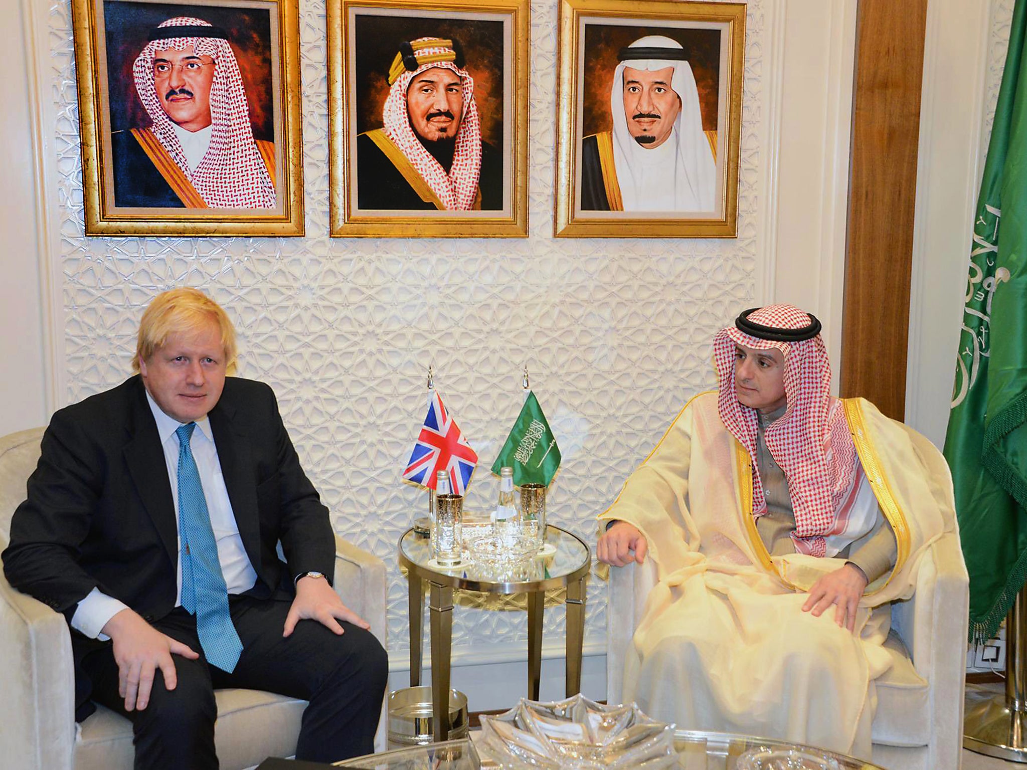 British Foreign Secretary Boris Johnson meeting with Saudi Foreign Minister Adel al-Jubeir in Riyadh, Saudi Arabia