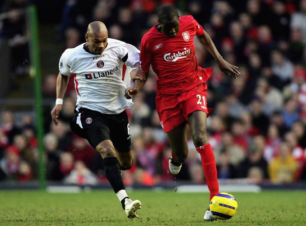 Djimi Traore in action for Liverpool during a Premiership match against Charlton Athletic, March 4, 2006