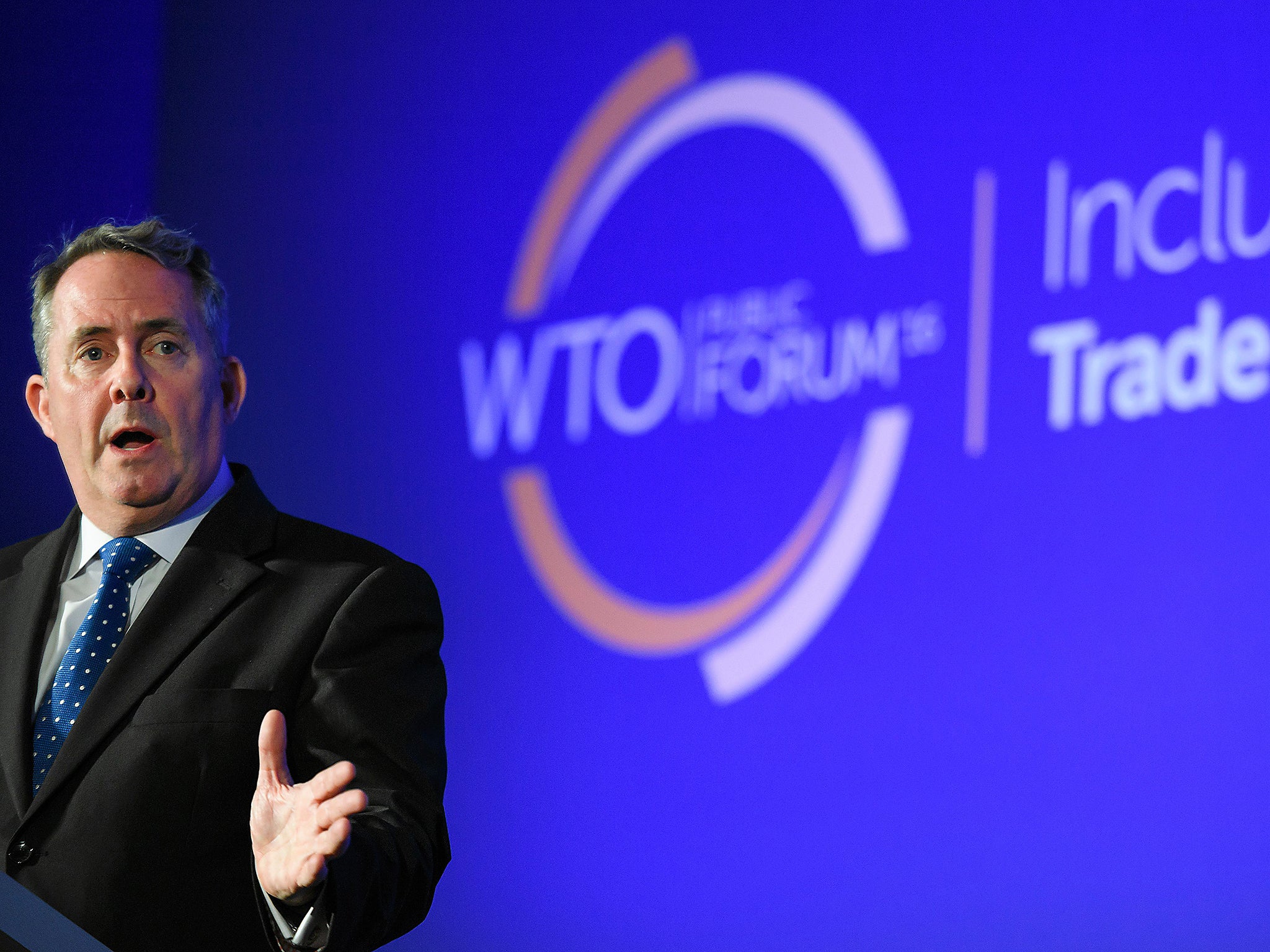 International Trade Secretary Liam Fox at a World Trade Organisation public forum meeting in Geneva in September