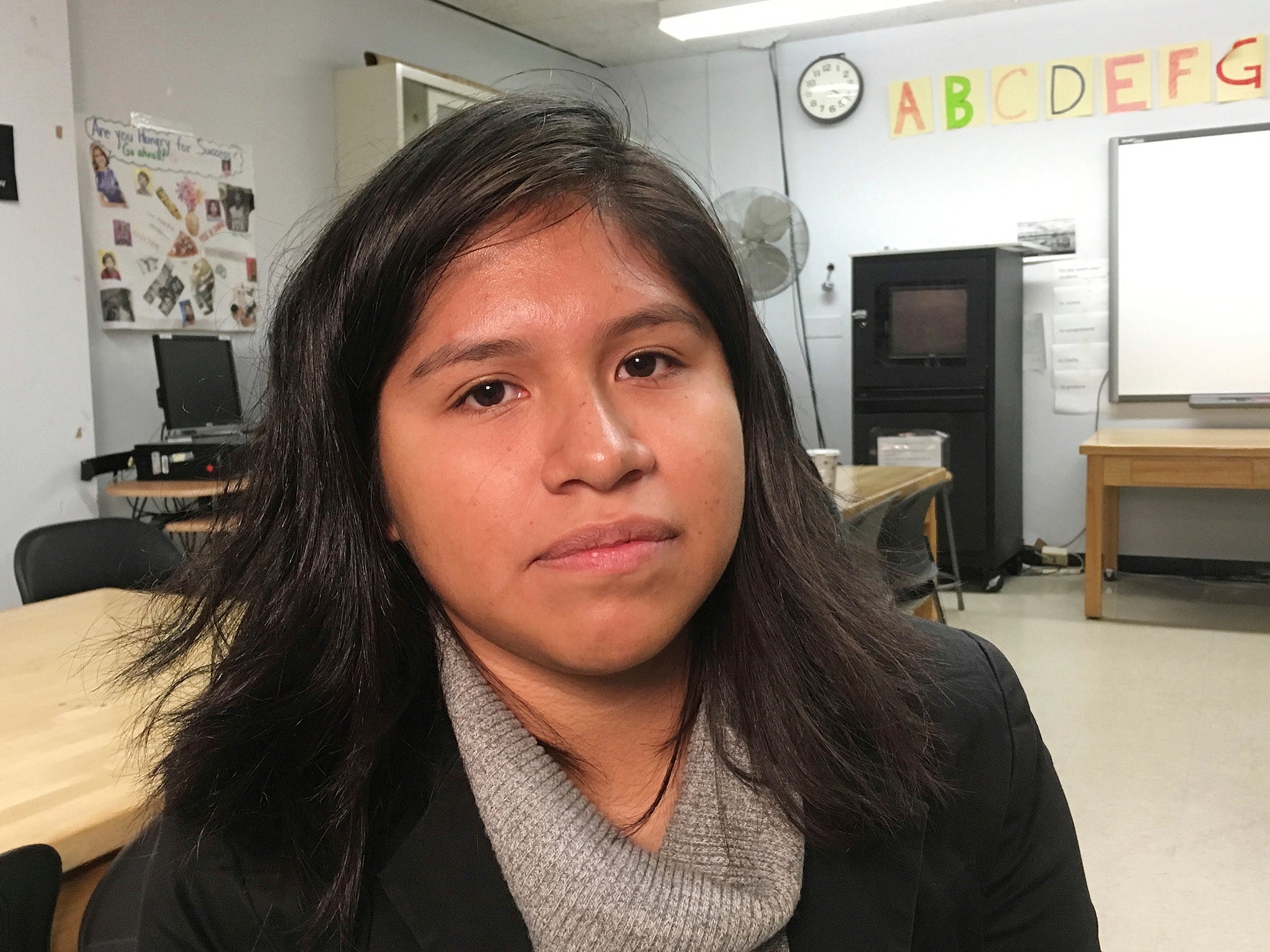 Nancy Lopez-Ramirez, 20, from Mexico, discusses her travel plans at City College of New York