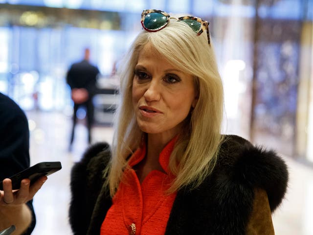 Kellyanne Conway, campaign manager for President-elect Donald Trump, talks to reporters at Trump Tower