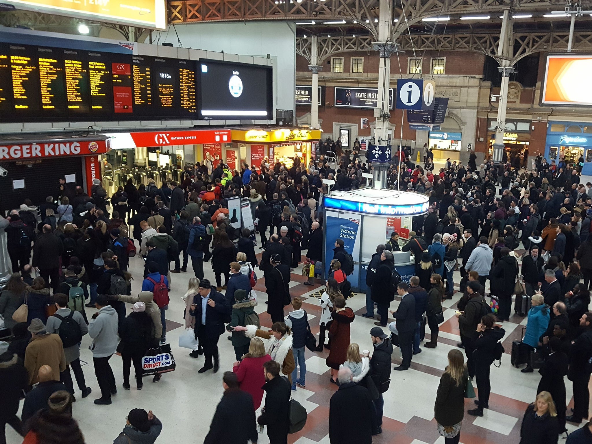 Stranded commuters at London Victoria railway station