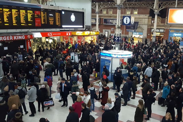 Stranded commuters at London Victoria railway station