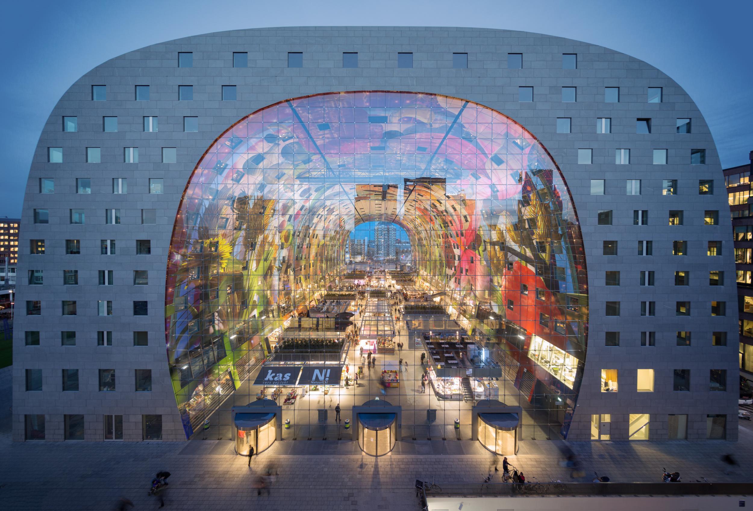 Digital art covers the inside of Rotterdam's Markthal