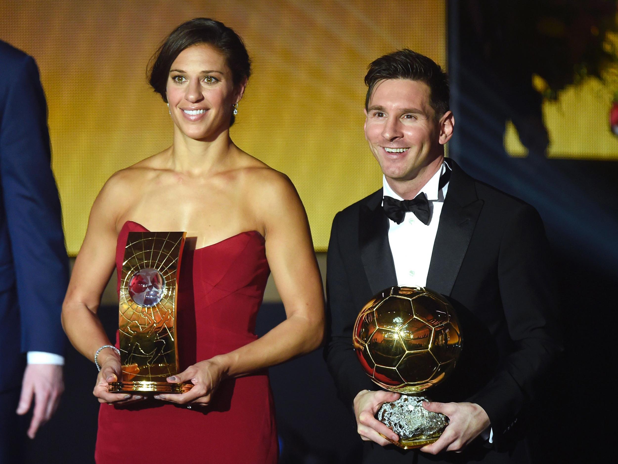 Carli Lloyd and Lionel Messi were the winners of the women's and men's awards last year