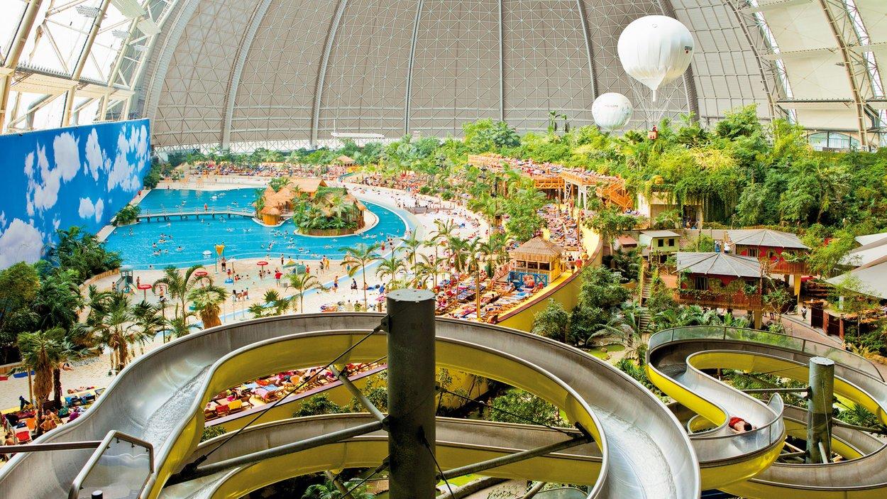 A tropical paradise of rainforest, beaches and waterslides, all under one roof