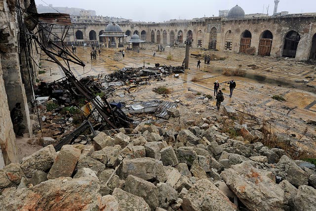 The siege has left much of Aleppo in ruins, including the Umayyad mosque