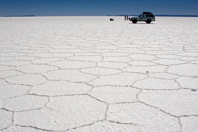 The salt flat at Uyuni, Bolivia, is the world's largest salt desert