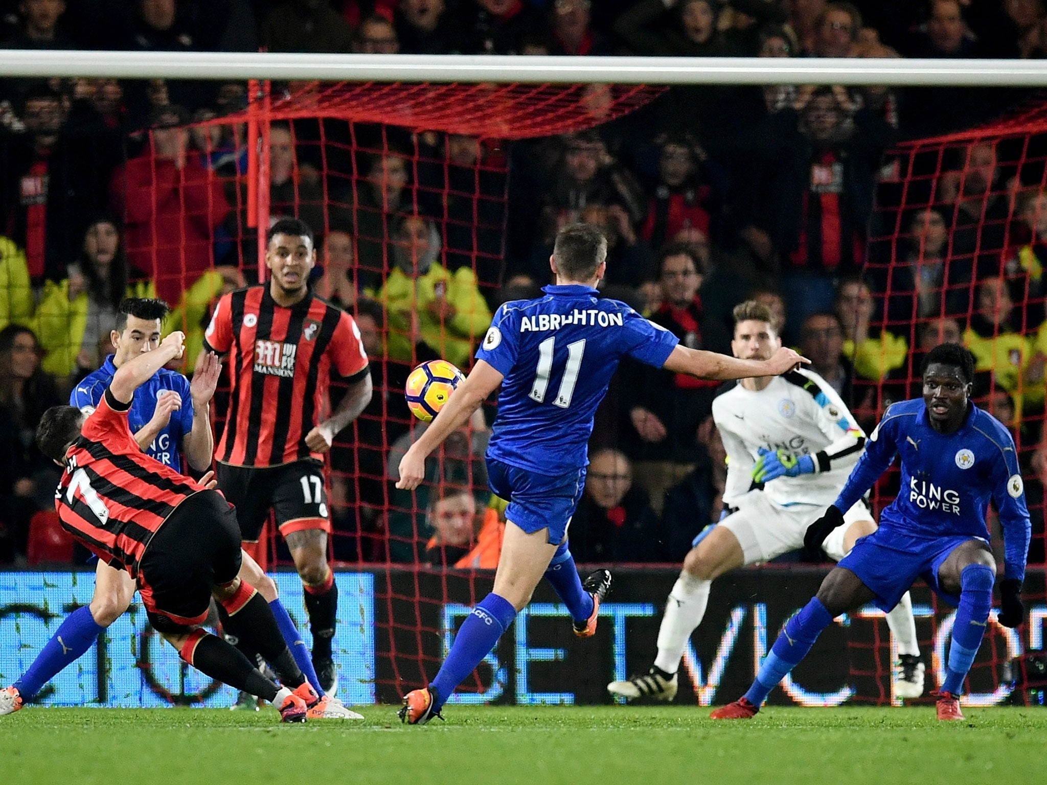 Marc Pugh takes a shot on goal to hand Bournemouth the lead and all three points