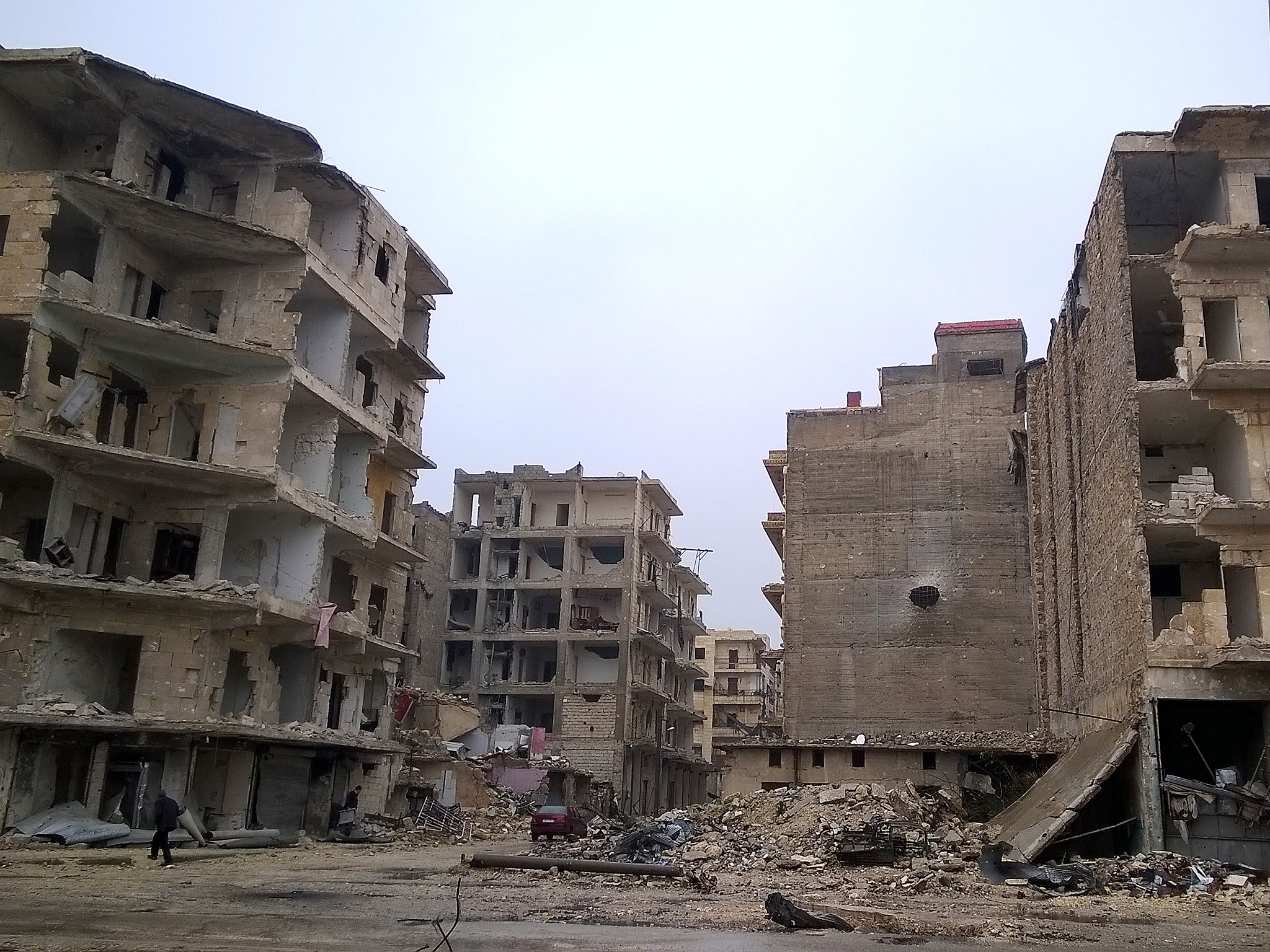 War-torn buildings in the city of Aleppo