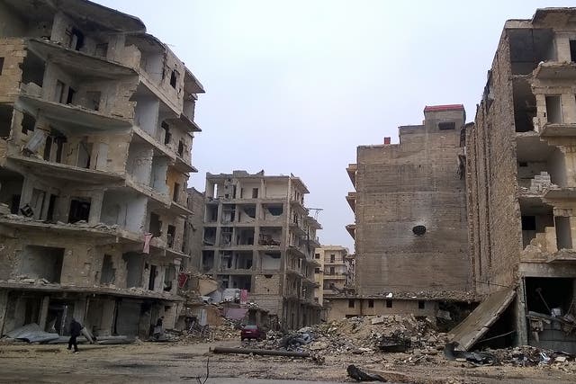 War-torn buildings in the city of Aleppo