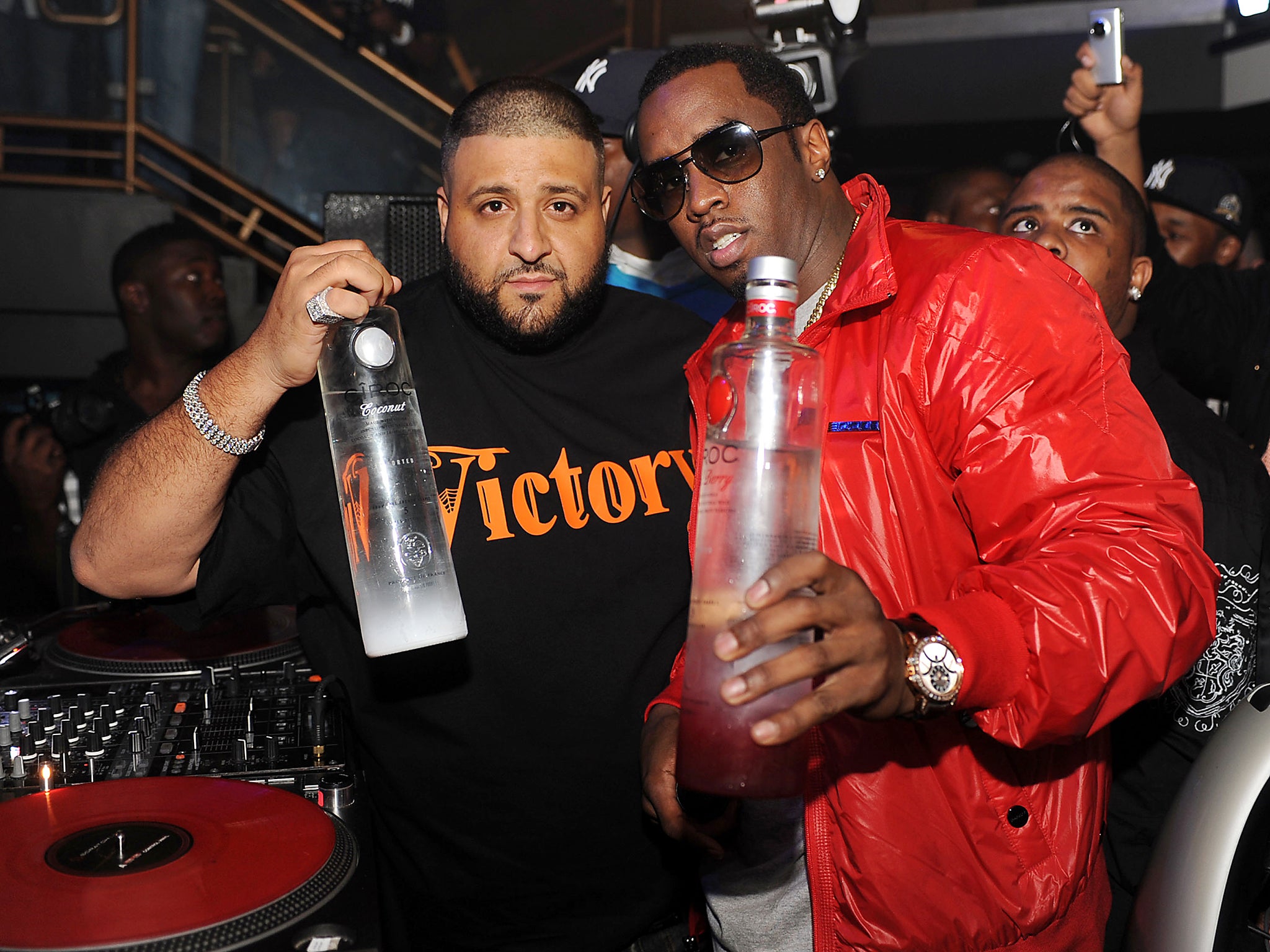 DJ Khaled and Sean 'Diddy' Combs pose with bottles of Ciroc vodka