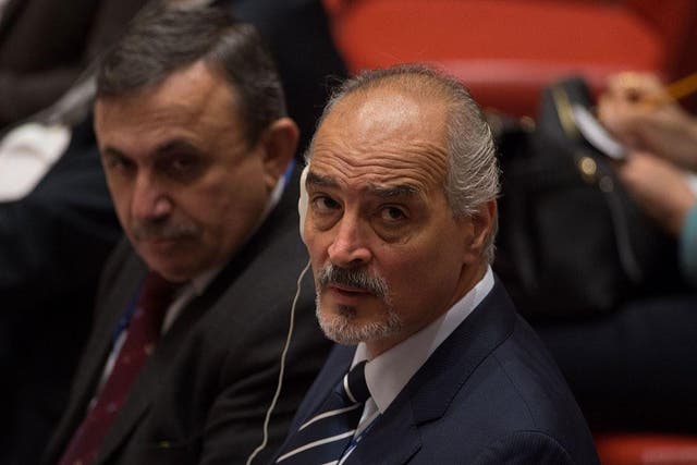 The Syrian Arab Republic's permanent representative to the UN Bashar Jaafari during emergency talks in New York on the crisis in Aleppo on Tuesday 13 December 2016 