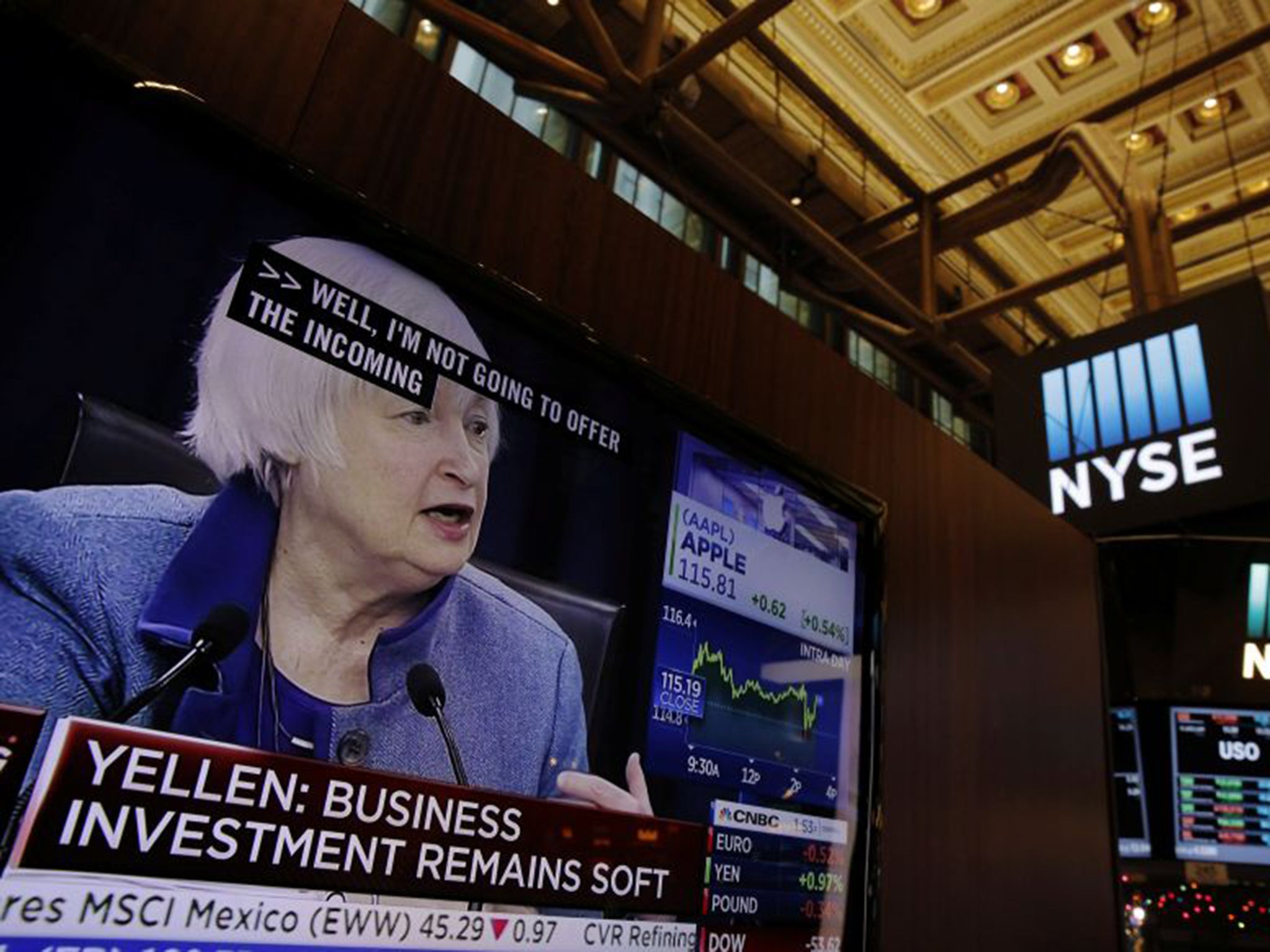 US Federal Reserve Chairman Janet Yellen’s words are closely followed on the floor of the New York Stock Exchange