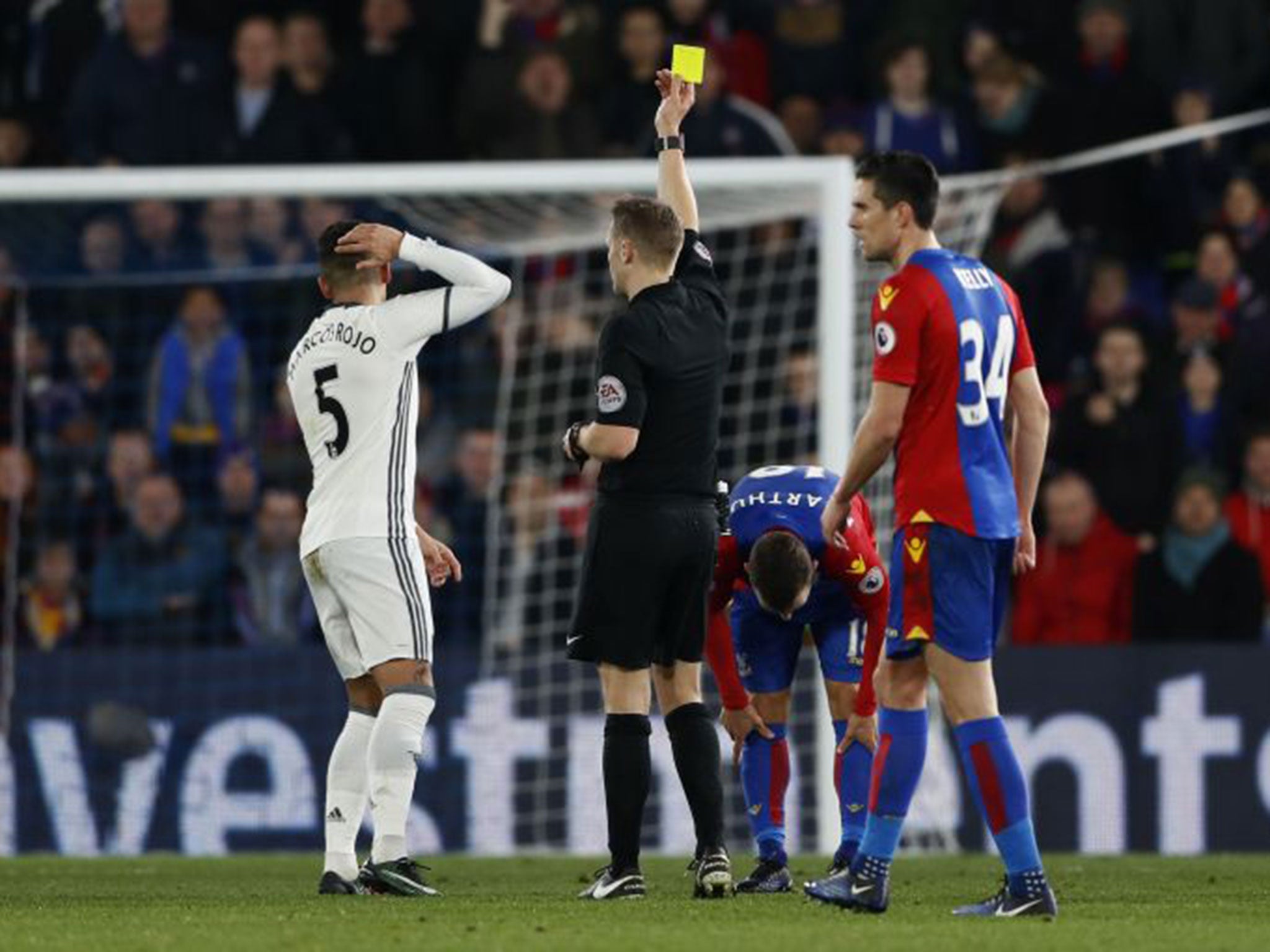 Rojo was shown a yellow card by referee Craig Pawson instead