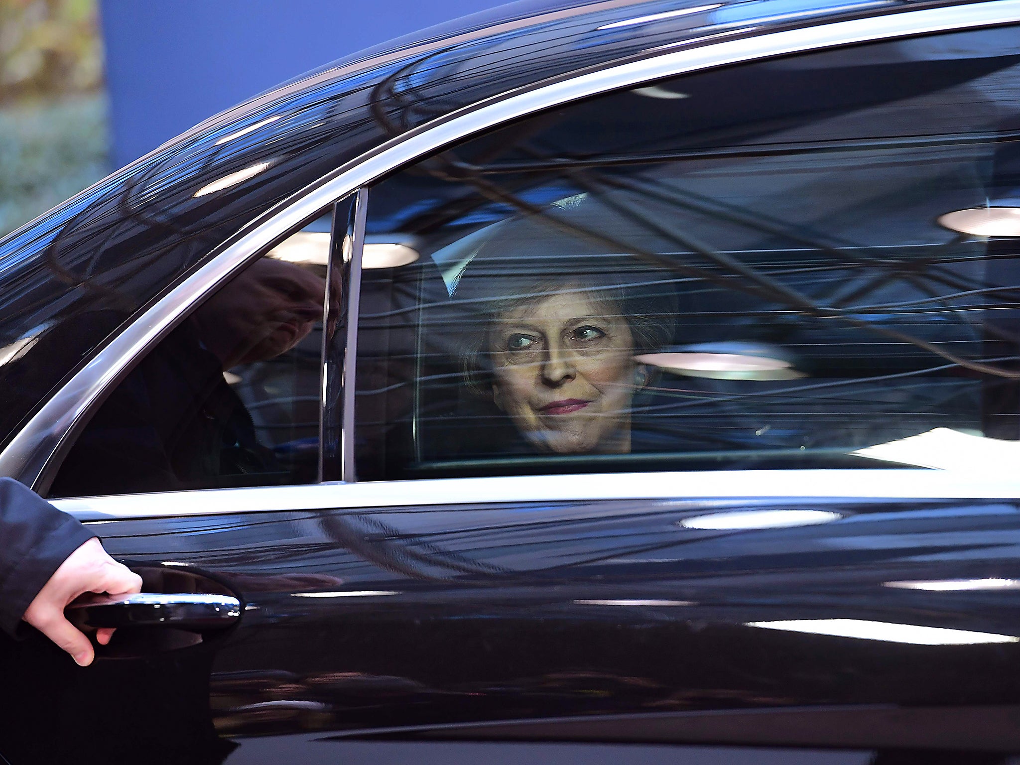 Theresa May arriving at the Brussels summit