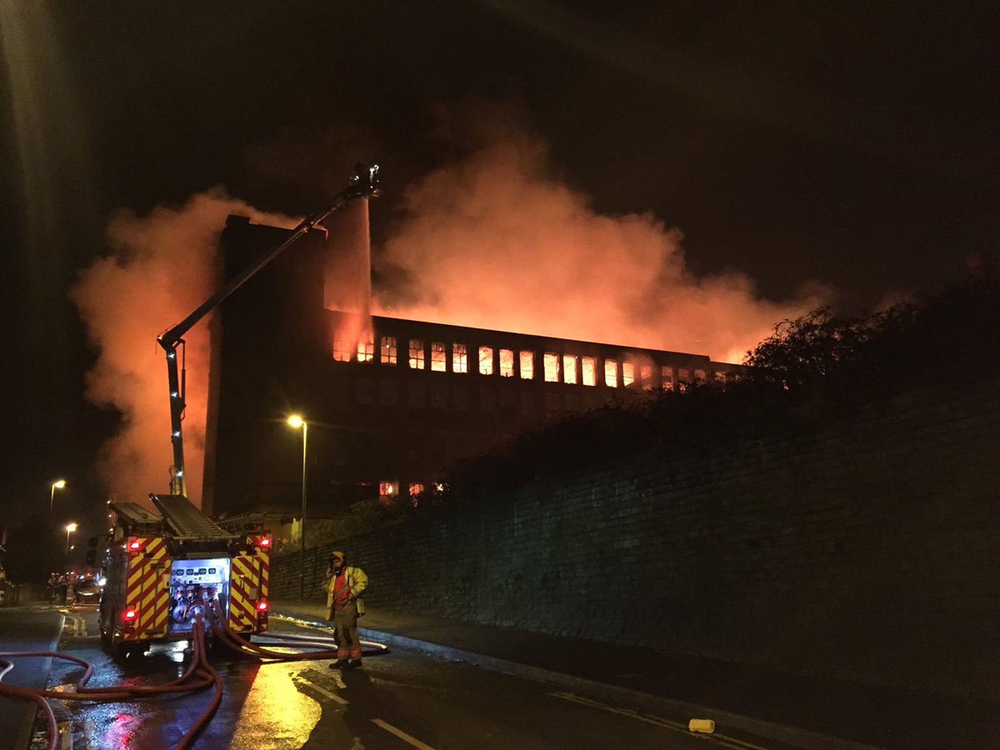 Greater Manchester firemen tackling the blaze