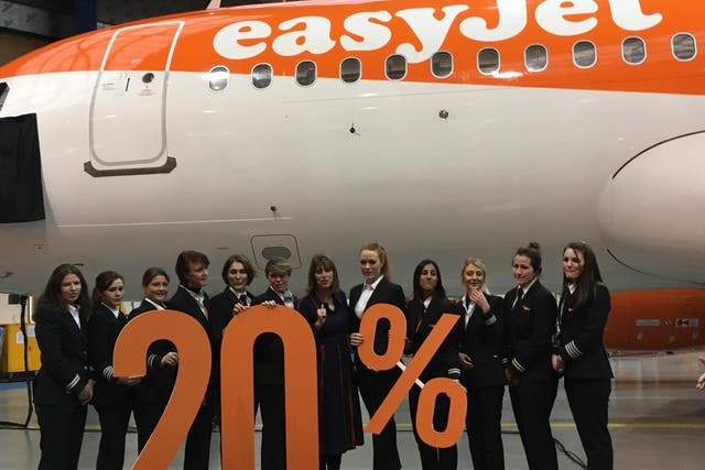 2020 vision: Carolyn McCall, chief executive of easyJet (centre), flanked by some of the airline's female pilots