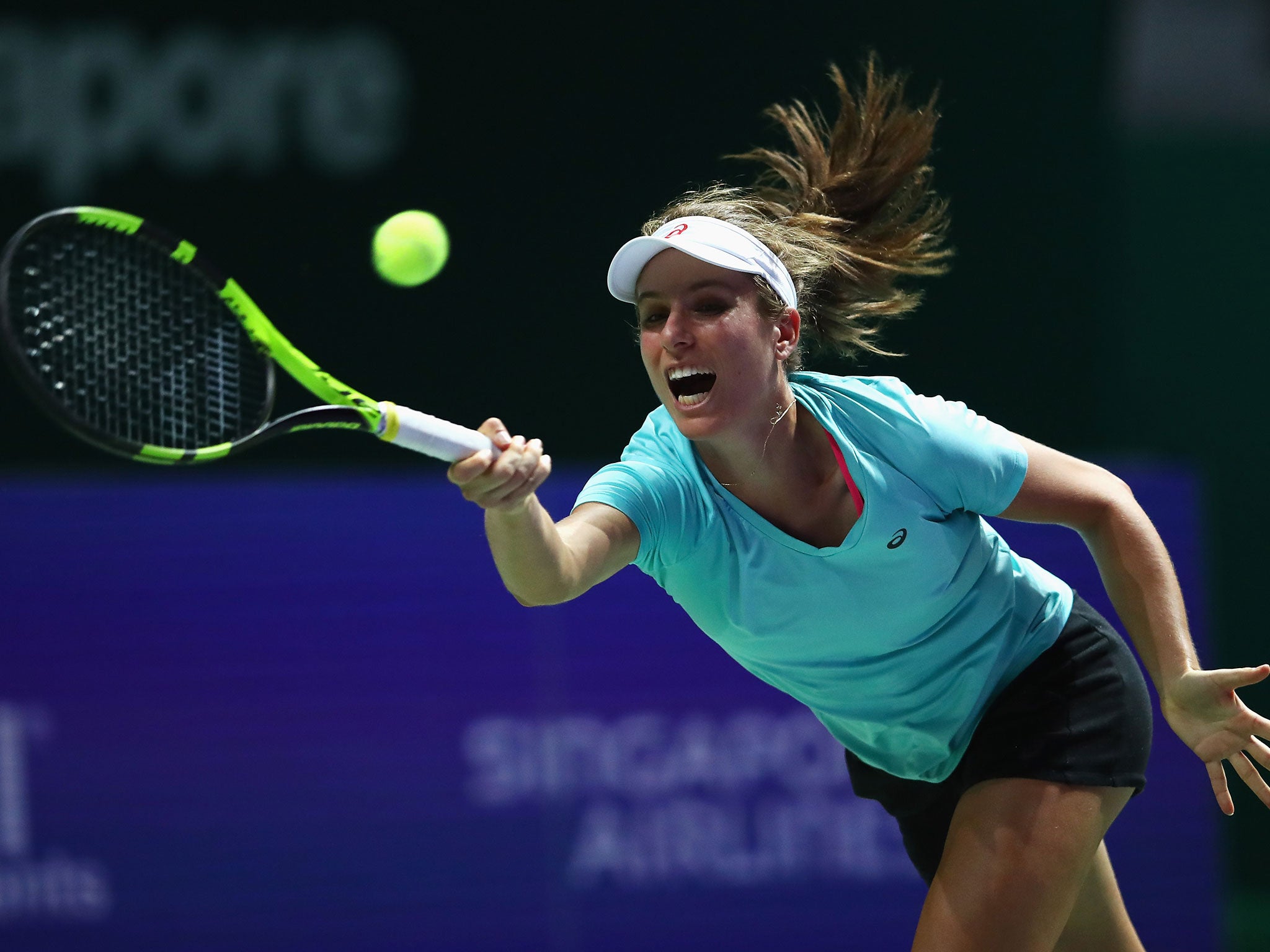 Johanna Konta in action at the BNP Paribas WTA Finals: Singapore 2016