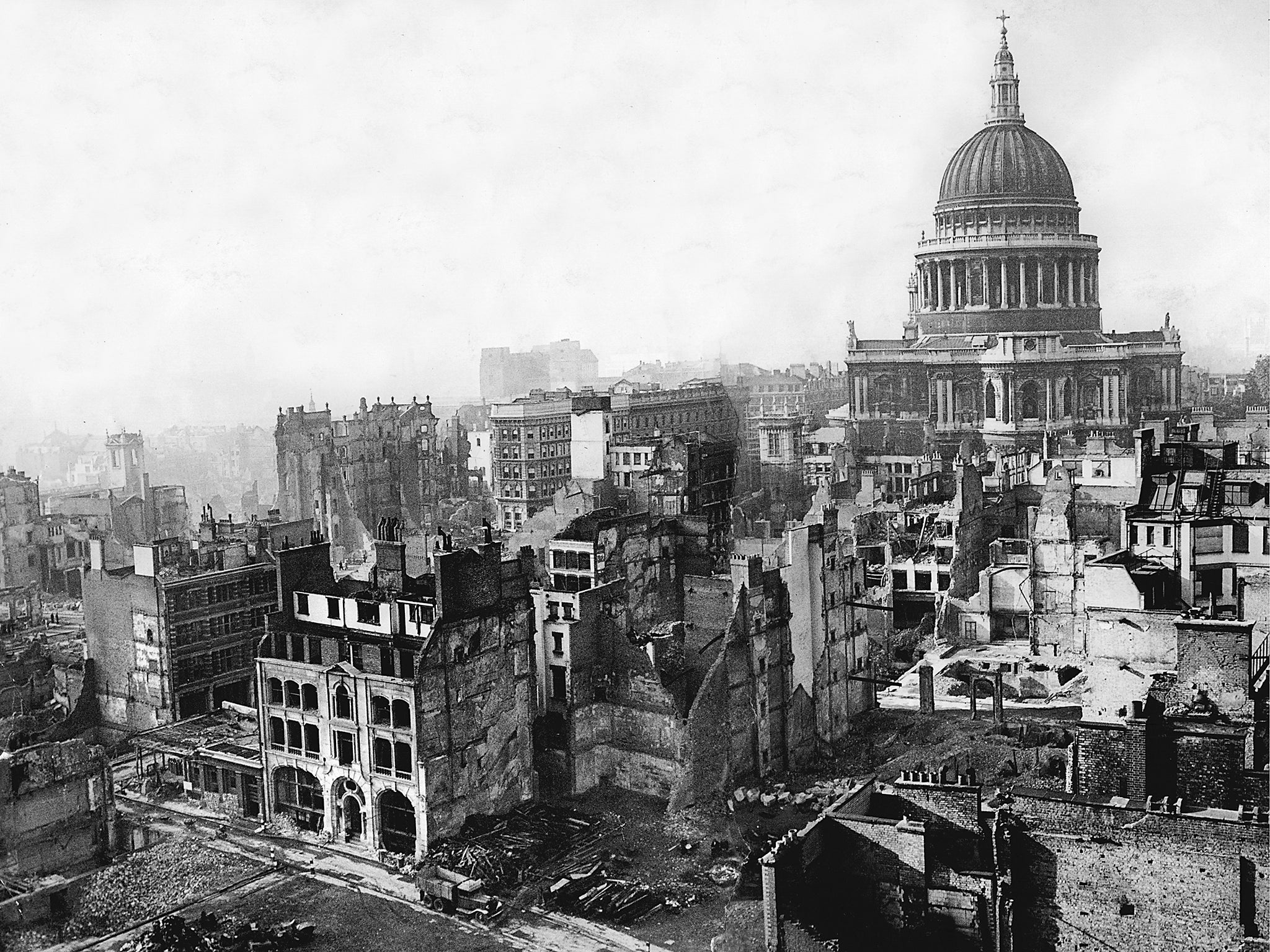 St. Paul’s Cathedral remains intact after an air raid during World War Two