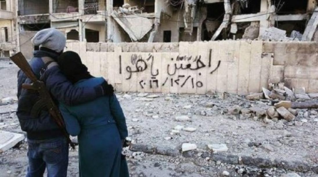 "We shall return", graffiti on a wall in Aleppo quoting Lebanese singer Fairuz read on Thursday 15th December 2016 as rebels prepared to leave the city after 100 days of siege and four years of fighting